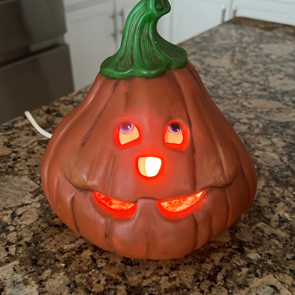 Lighted Ceramic Pumpkin